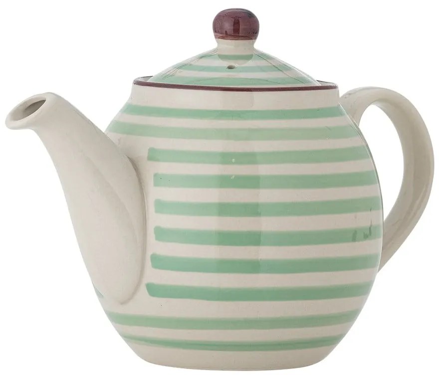 Ceainic din gresie ceramică Bloomingville Patrizia, 1,2 l, alb-verde