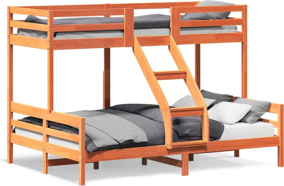 vidaXL Pat supraetajat 80x200/140x200 cm maro ceruit lemn masiv de pin