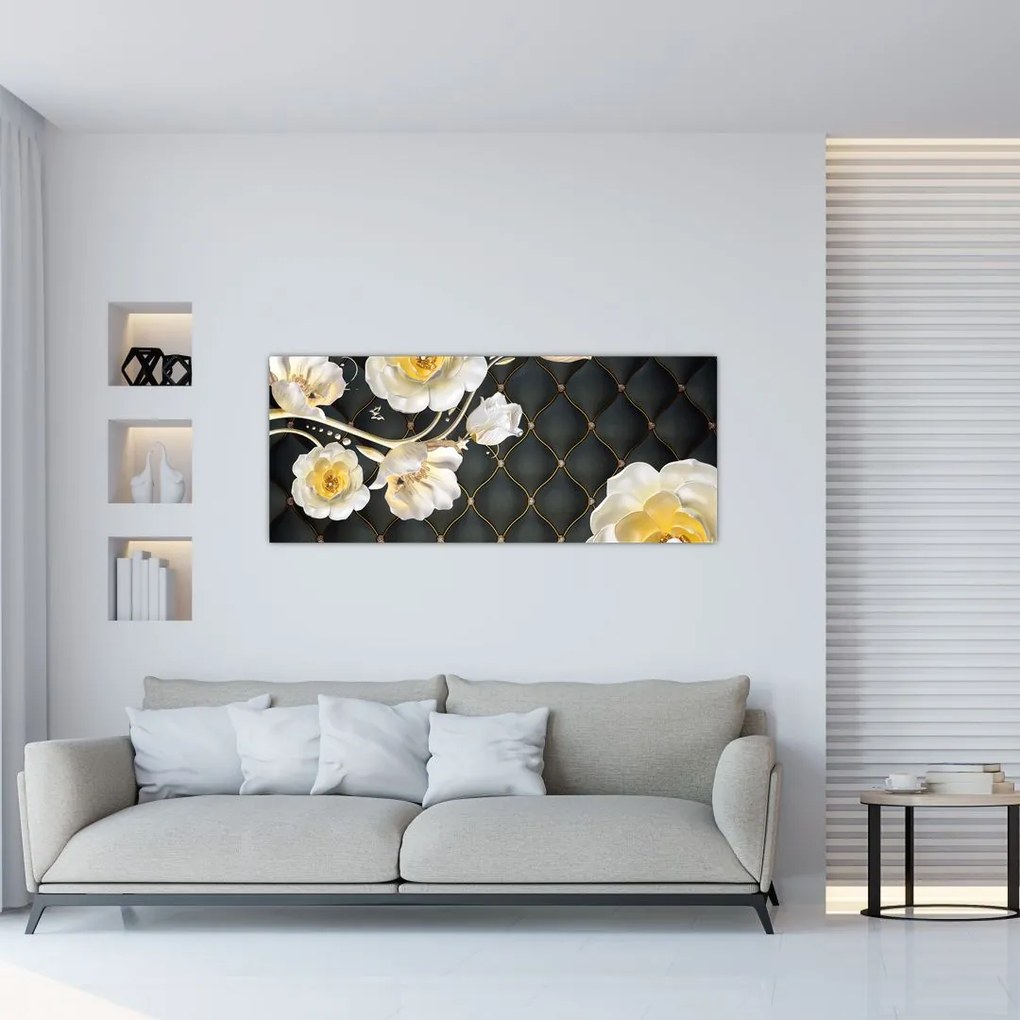 Tablou - Imagine cu flori de trandafir alb (120x50 cm)