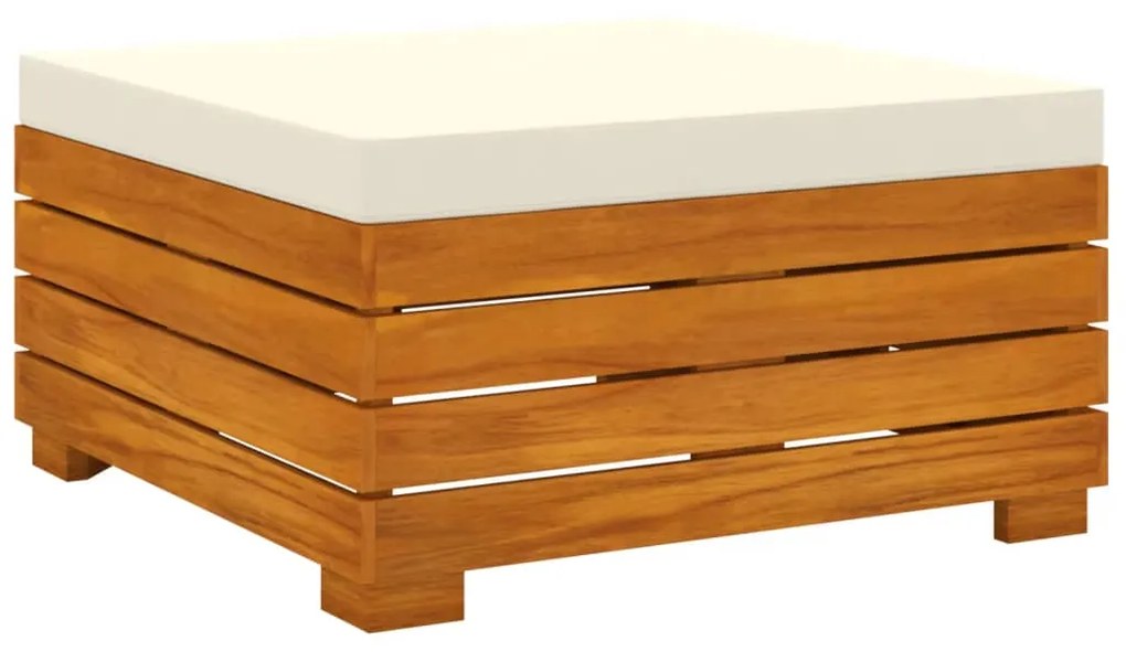 Set mobilier gradina cu perne, 5 piese, lemn masiv de salcam Crem, colt + 2x mijloc + suport pentru picioare + masa, 1