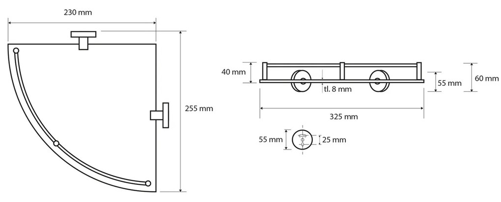 Raft de colț din sticlă SAPHO XR605 X-Round E cubară 25 x 7 x 25 cm