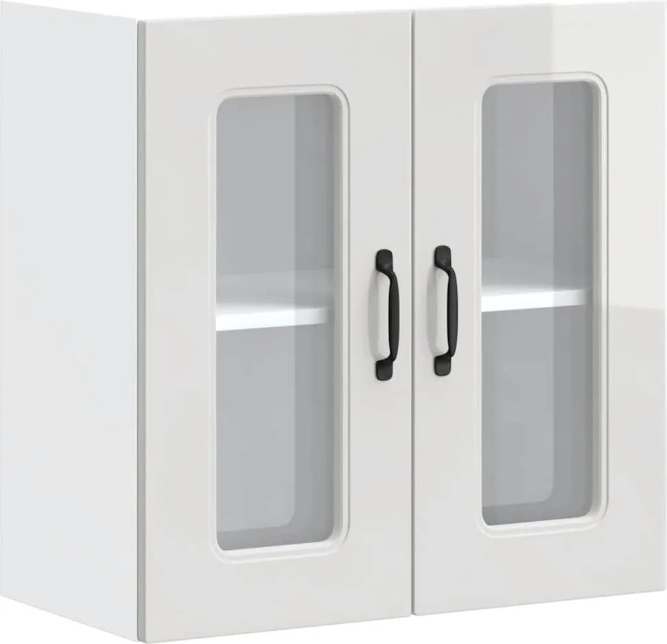 vidaXL Dulap bucătărie cu ușă sticlă Kalmar lemn prelucrat alb lucios