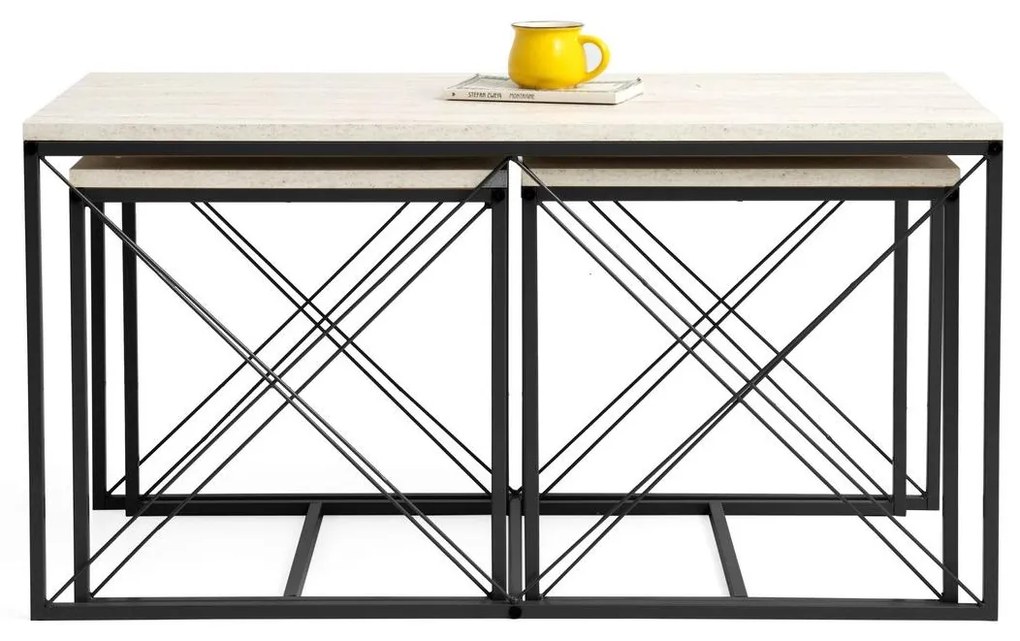 Set 3 măsuțe cafea Defenella (Marmură + negru). 1107088