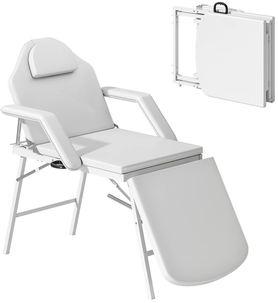 HOMCOM Masa de masaj portabilă, masa de masaj pliabilă cu acoperire din piele ecologică, capitonaj din spumă, cadru din oțel, alb | Aosom Romania