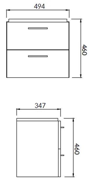 Set dulap baie suspendat Lara 2 sertare cu lavoar Cersanit Mille Slim inclus, 50 cm, Alb Alb, 500x460 mm