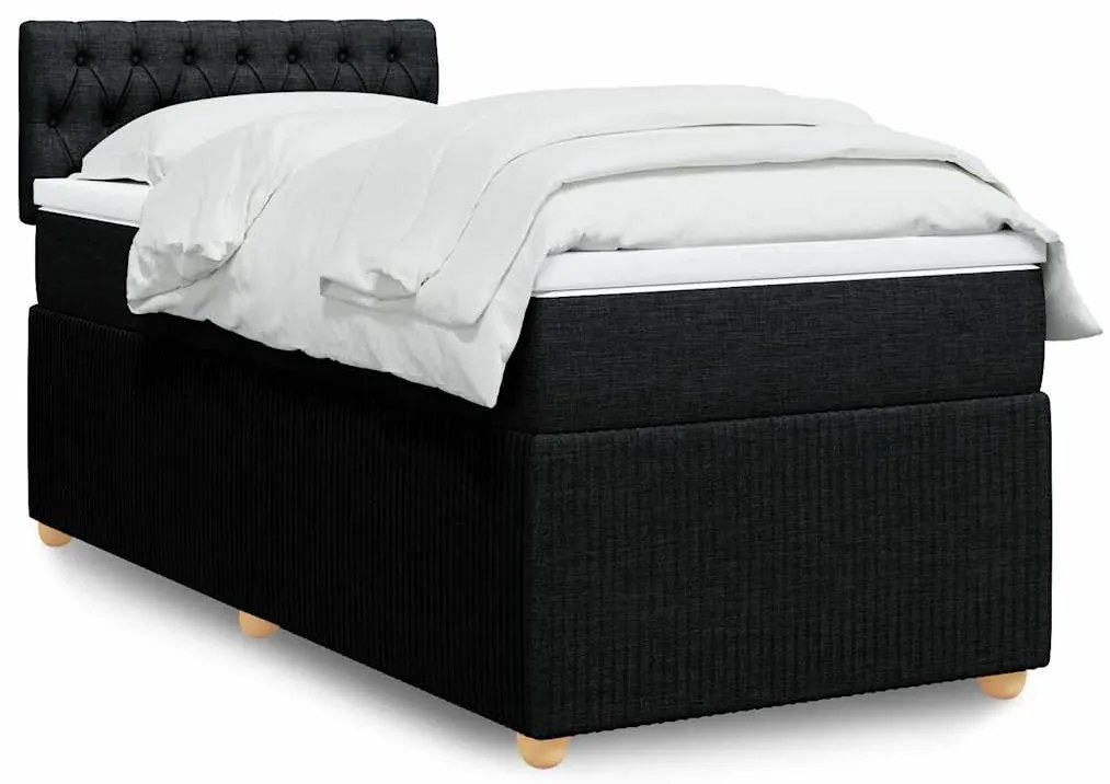 vidaXL Pat box spring cu saltea, negru, 90x190 cm, textil