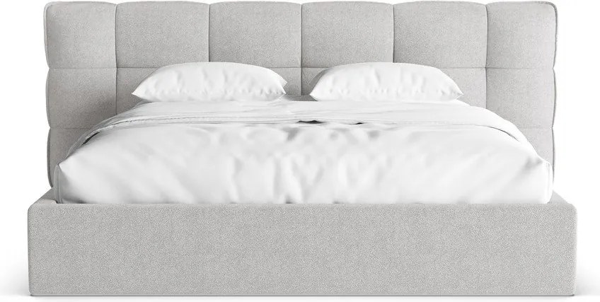 Pat matrimonial gri tapițat cu spațiu de depozitare cu somieră 200x200 cm Eric – Micadoni