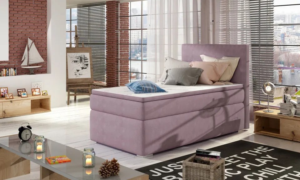 Pat tapitat, boxspring, cu spatiu pentru depozitare, 90x200 cm, Rocco L01, Eltap (Culoare: Bej deschis / Soft 33)