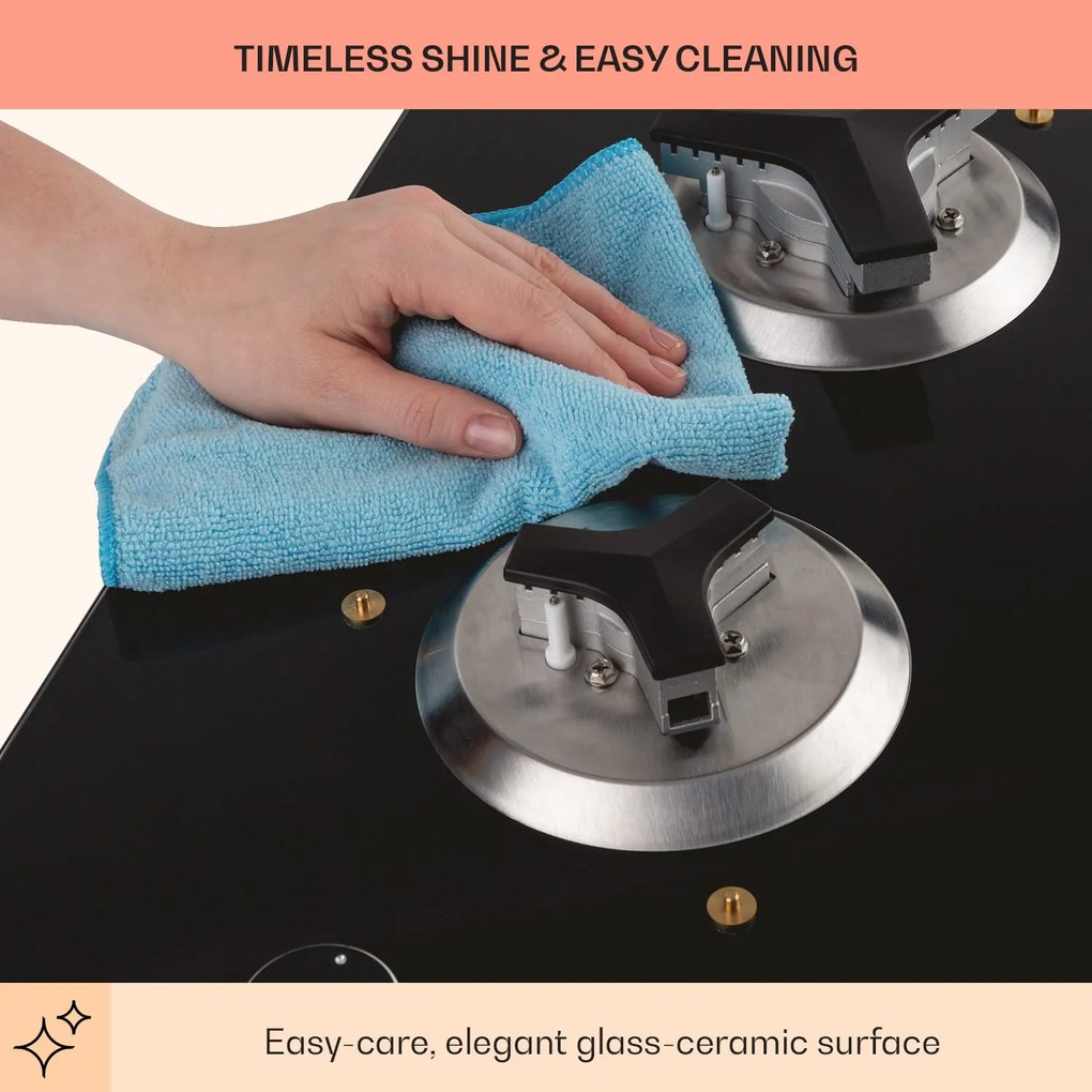 Trifecta Domino, plită pe gaz, 2 arzătoare triunghiulare, vitroceramică, neagră