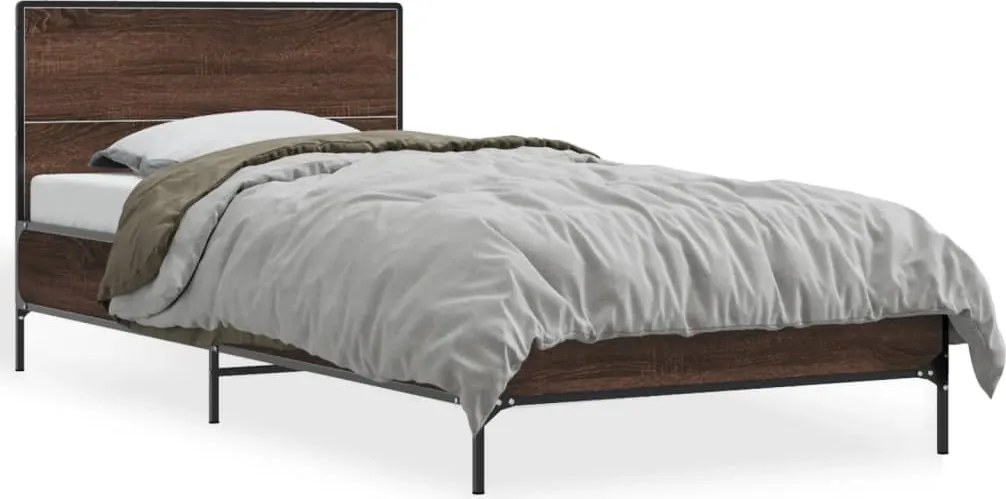 vidaXL Cadru de pat, stejar maro, 90x190 cm, lemn prelucrat și metal
