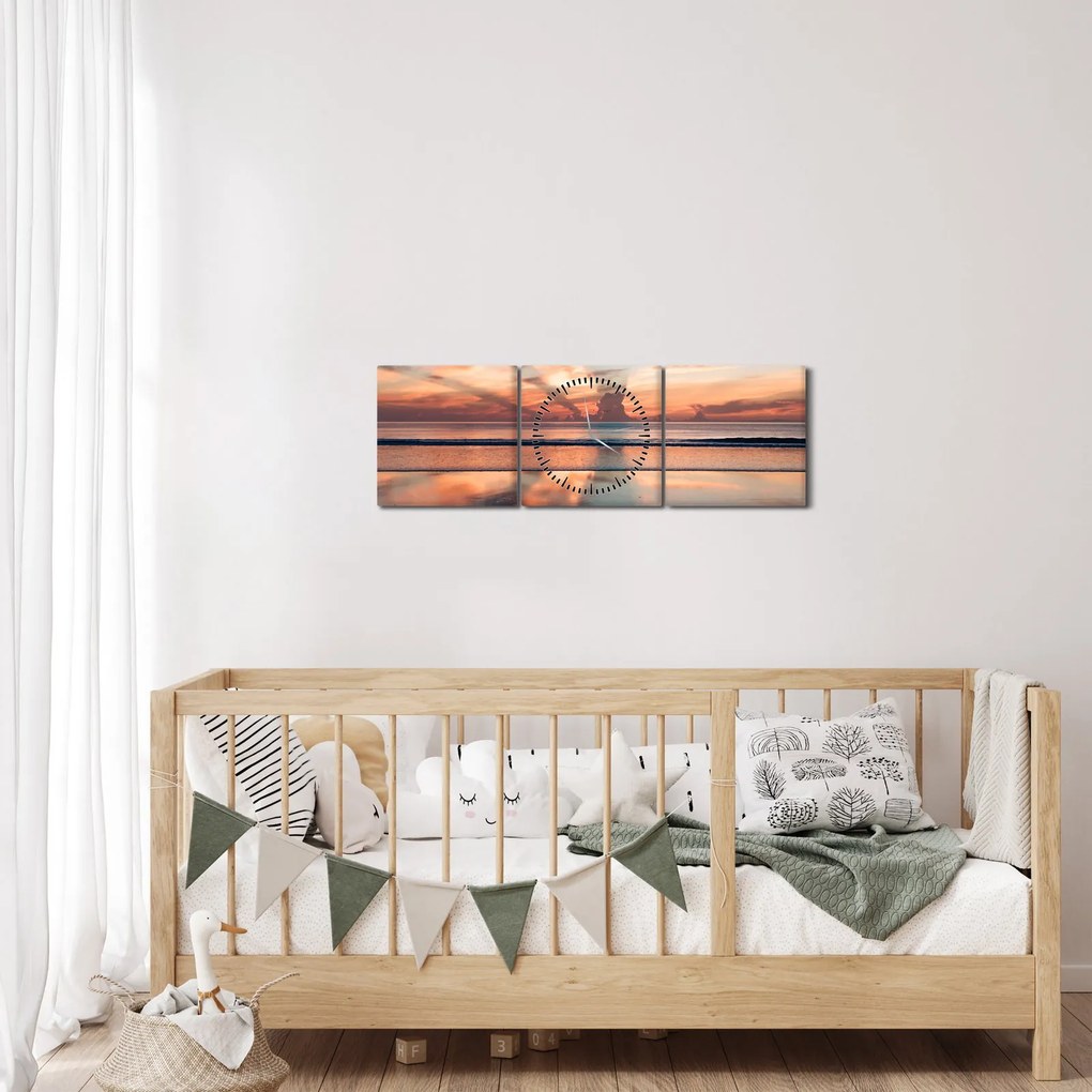 Tablou cu razele solare deasupra plajei Dayton (cu ceas) (90x30 cm)