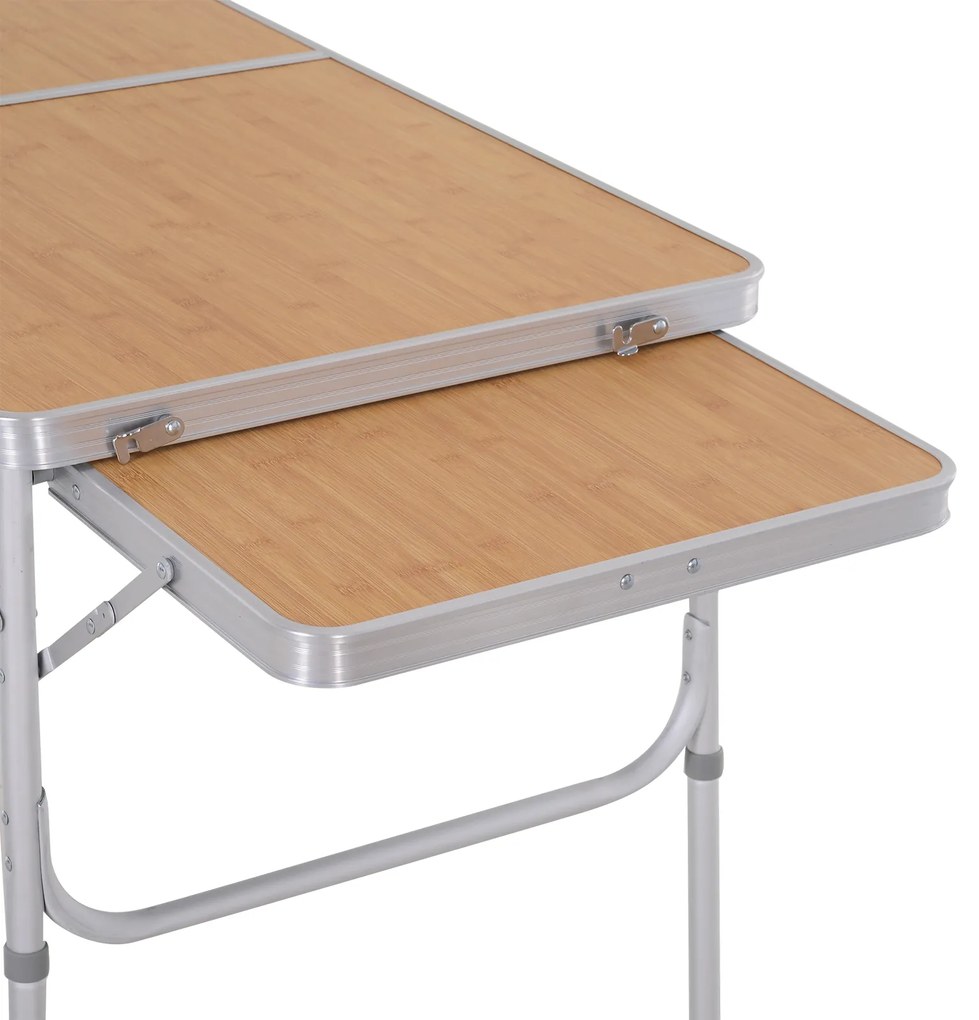 Outsunny Masa Pliabilă de Camping 5Kg, Ușor de Transportat, cu Panou Retractabil 120cm x 60cm x 40/70cm | Aosom Romania