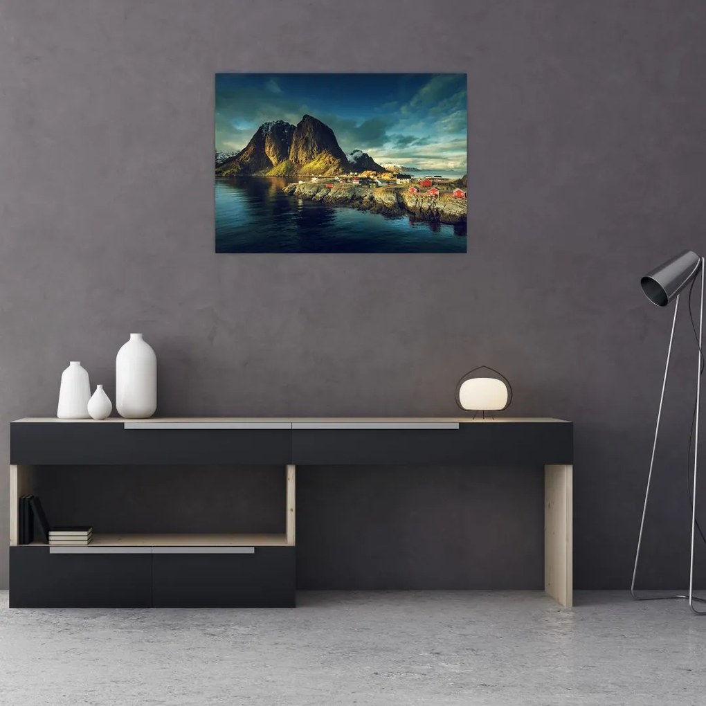 Tablou cu sat de pescari din Norvegia (70x50 cm)