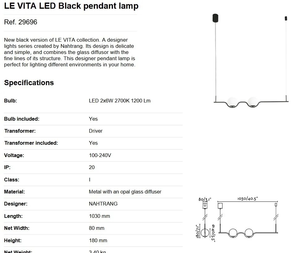 Lustra LED suspendata design modern LE VITA LED Black 29696