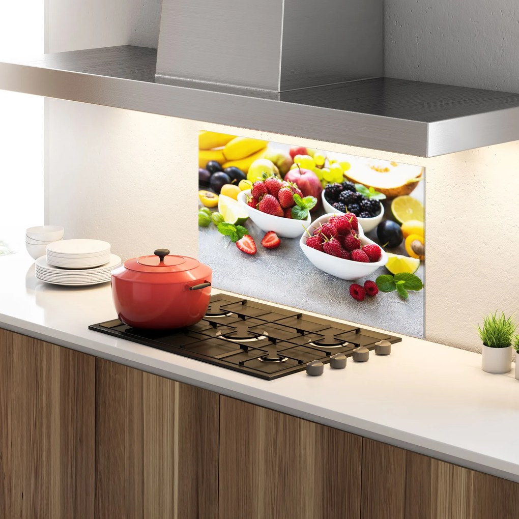Panou Sticla Bucatarie, 30x40cm, Protectie aragaz, Antistropi, Termorezistent, Alimente, Fructe, Heart Fresh Fruits