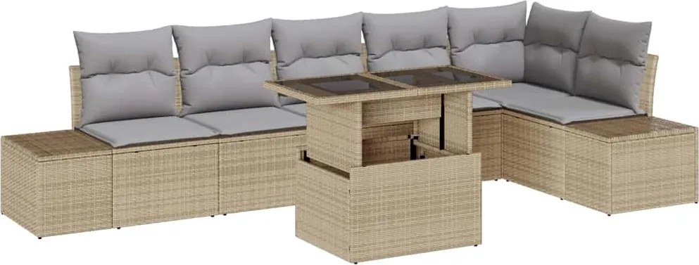vidaXL Set de canapele pentru grădină 7 pcs Bej Rattan poli