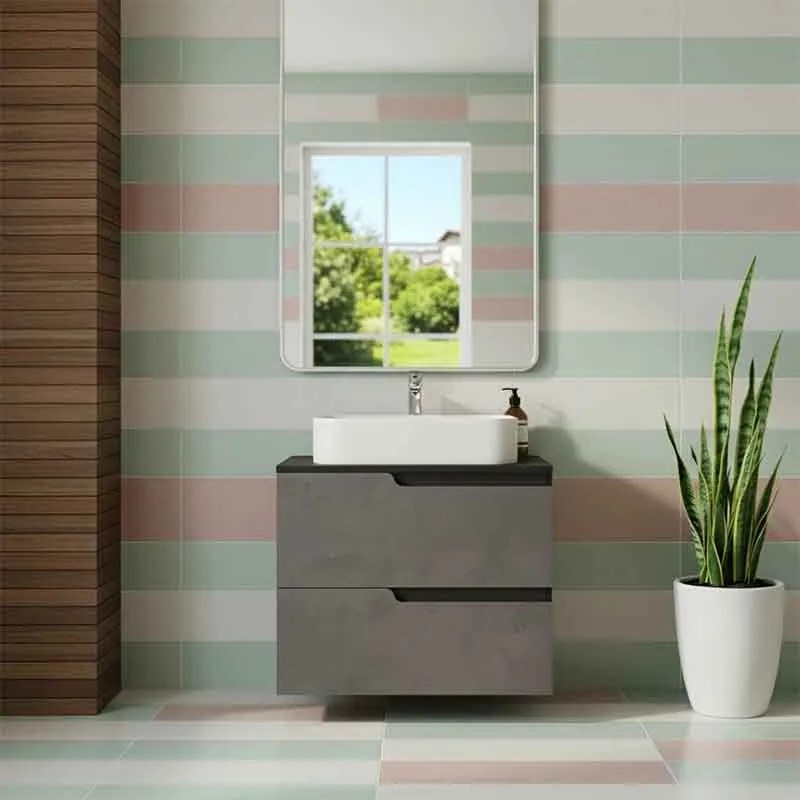 Mobilier cu blat pentru lavoar 60 cm, gri urban, Fluminia Bari Gri