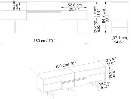Comodă de televizor DERIN 64,7x180 cm alb