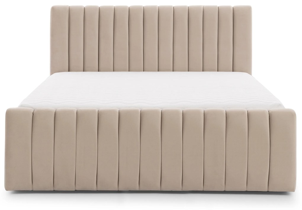 Pat tapițat Nicole 140x200 cu ladă depozitare - velur bej Velluto 2