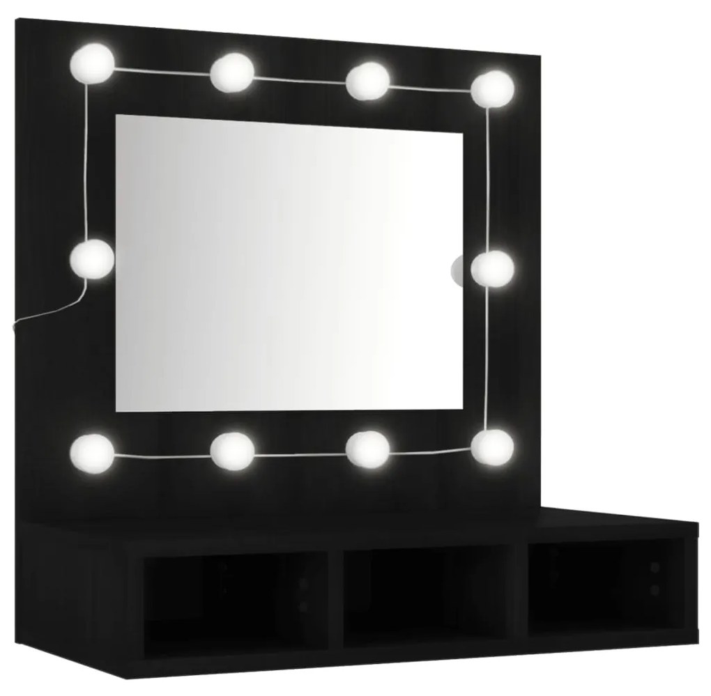 833520 vidaXL Dulap cu oglindă și LED, negru, 60x31,5x62 cm