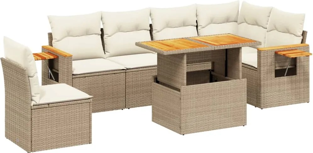 vidaXL Set canapele de grădină, 7 piese, cu perne, bej, poliratan
