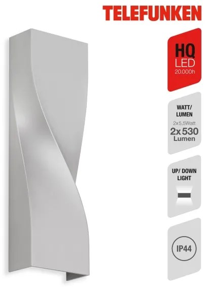 Aplică LED de exterior Telefunken 312704TF 2xLED/5,5W/230V IP44 argintiu