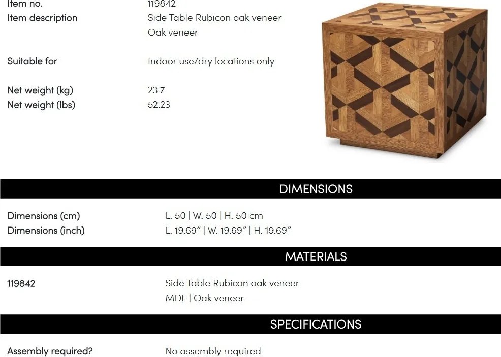 Masuta laterala design LUX furnir de stejar Rubicon