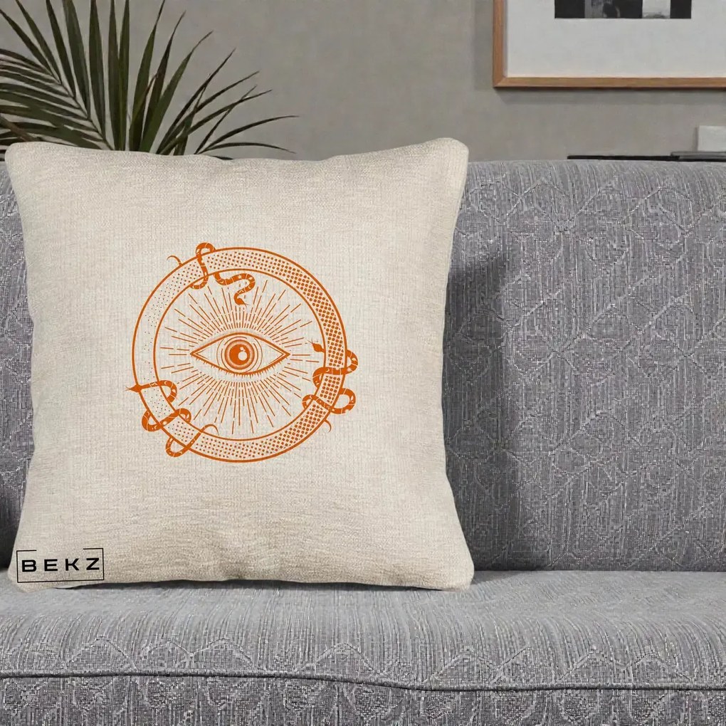 Perna Personalizata Ochiul Providentei Mistic Orange, 40x40 cm, Bej Canapea, Husa Detasabila, Perna Inclusa, BEKZ®