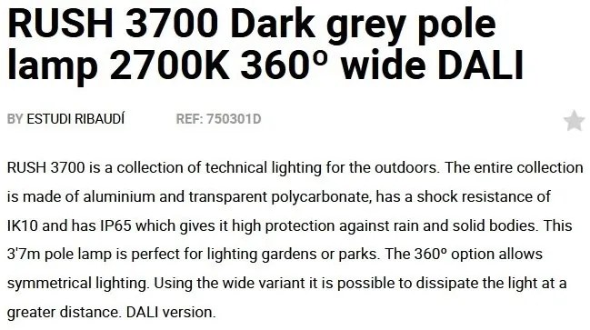 Stalp LED iluminat exterior simetric 360º wide IP65 RUSH 370cm 2700K DALI