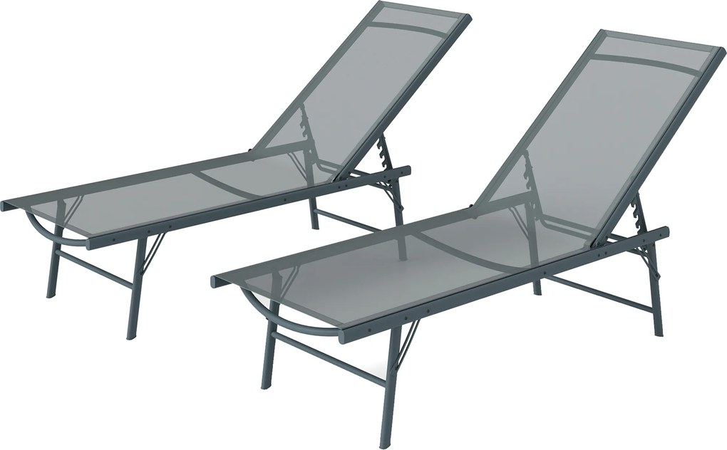 Outsunny Set de 2 șezlonguri pliabile textilenă transat grădină exterior reglabil 54 x 164 x 84 cm gri deschis | Aosom Romania