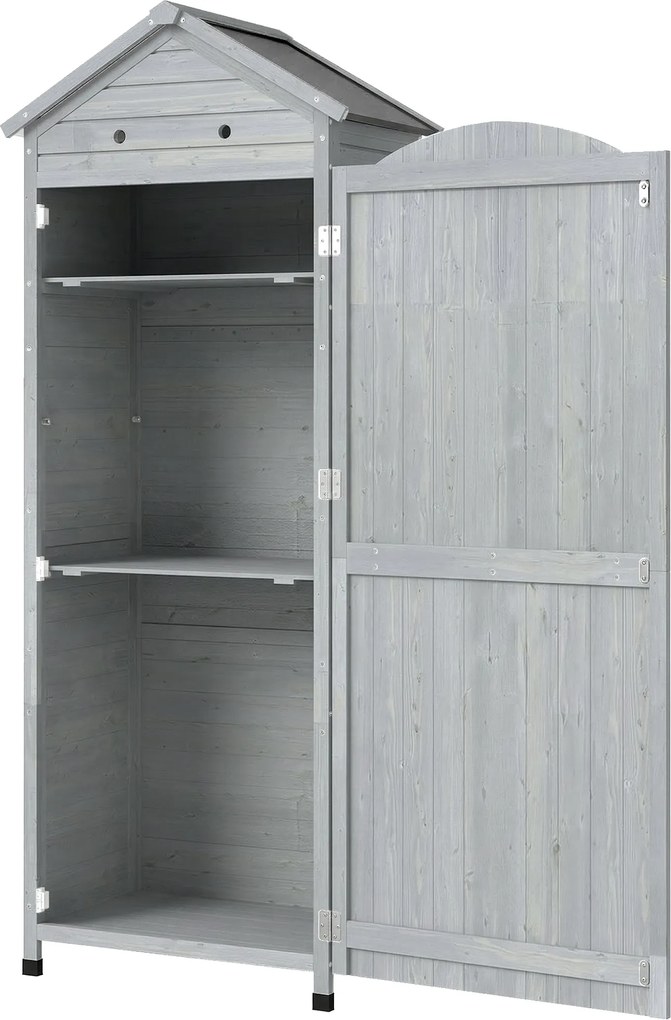 Outsunny Dulap grădină din lemn, magazie înaltă pentru unelte cu raft reglabil, ușă magnetică, acoperiș galvanizat, ventilație | Aosom Romania