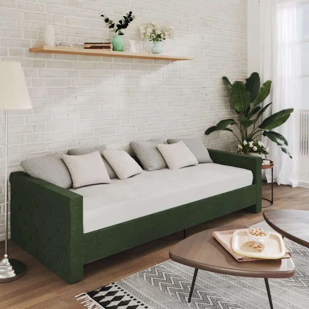 3080338 vidaXL Pat de zi cu saltea și USB, verde închis, 90x200 cm, textil