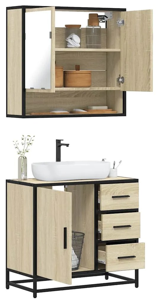 vidaXL Set mobilier de baie, 2 piese, stejar sonoma, lemn prelucrat