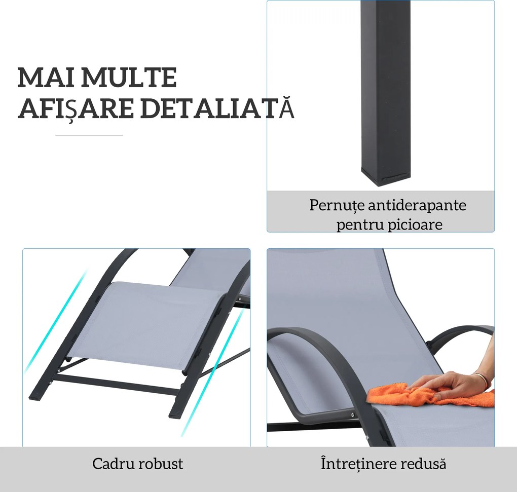 Outsunny Set 2 Sezlonguri de Gradina si 1 Masuta cu Raft din Sticla Negru | Aosom Romania
