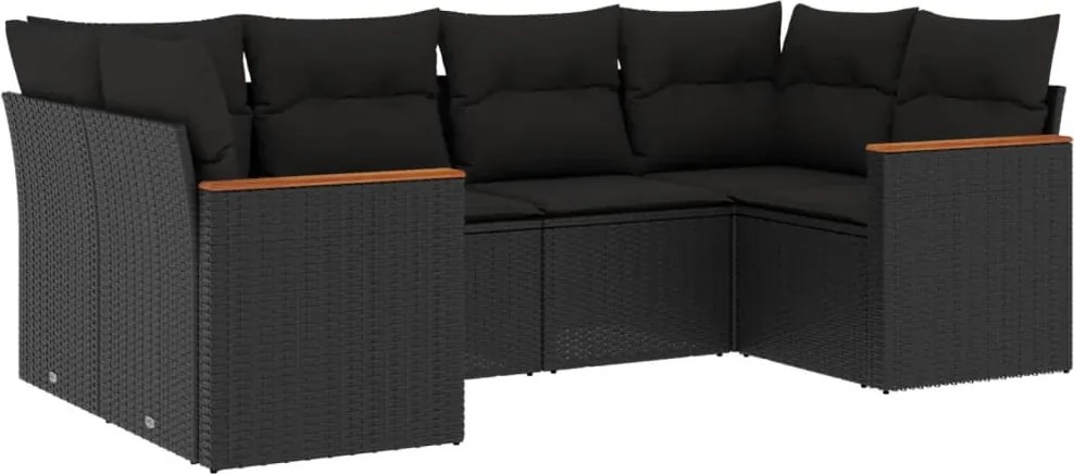 vidaXL Set mobilier de grădină cu perne, 6 piese, negru, poliratan