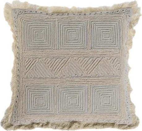 Pernă decorativă din bumbac brodată manual, 45 x 45 cm, bej natural, „Jaipur"