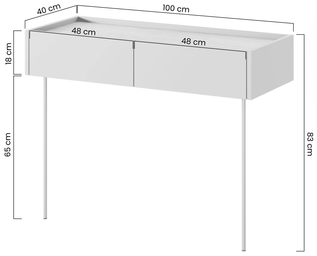 Masa de toaletă cu sertare și picioare metalice Desin 100 cm - negru mat / stejar nagano