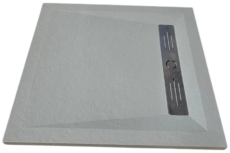 Cadita Dus Patrata HouseXL StoneCore Premium, 90x90 cm, Compozit Granit, cu Rigola Metalica Inclusa (Culoare: Gri)