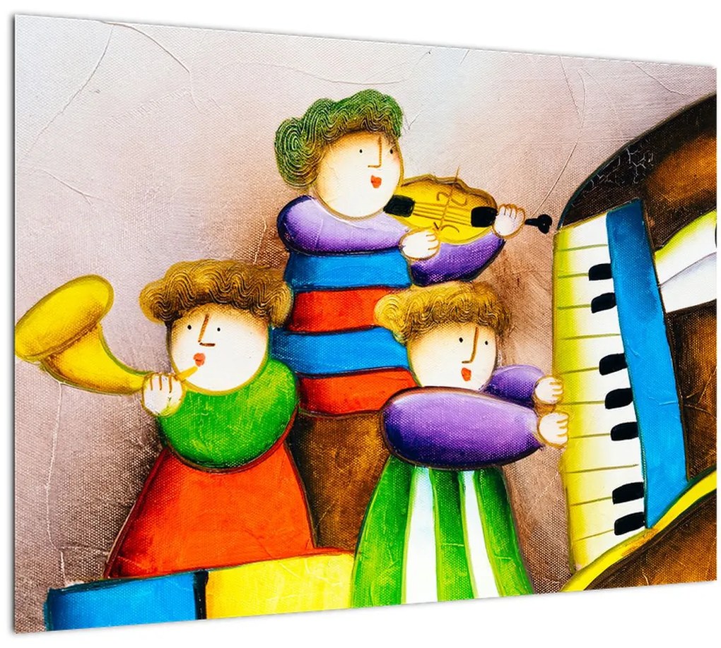 Tablou pe sticlă - Muzicanții, pictură (70x50 cm)