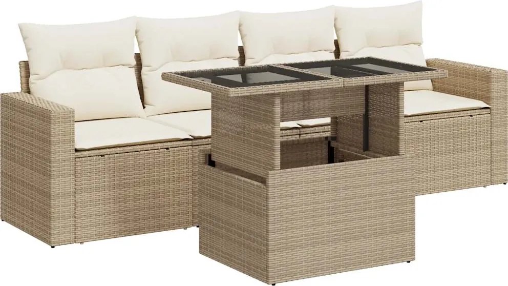 vidaXL Set canapele de grădină cu perne, 5 piese, bej, poliratan