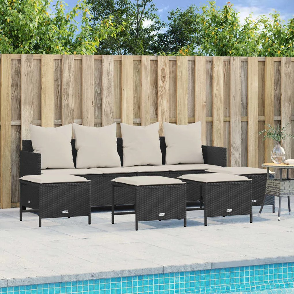 vidaXL Set mobilier de grădină cu perne, 5 piese, negru, poliratan