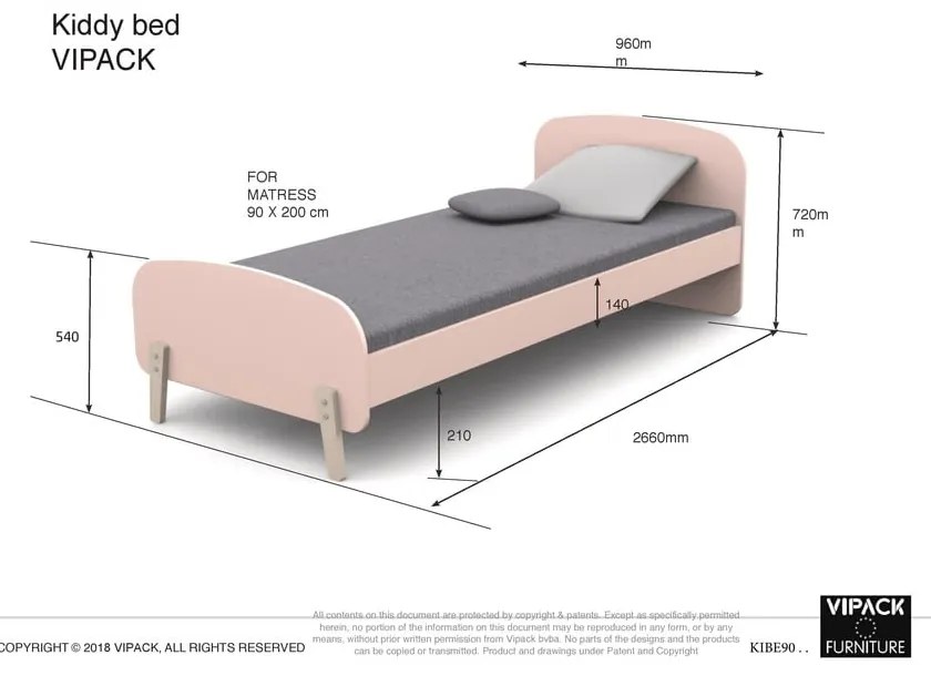 Pat pentru copii Vipack Kiddy, 200 x 90 cm, verde mentol