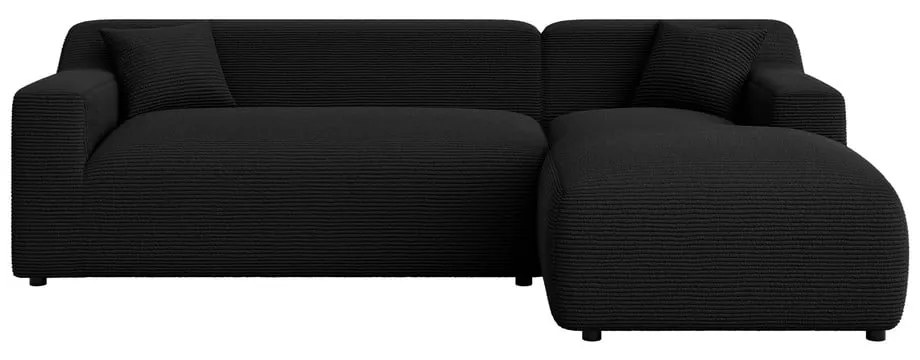 Colțar negru cu tapițerie din catifea reiată (cu colț pe partea dreaptă, cu șezlong) Martin – Ropez