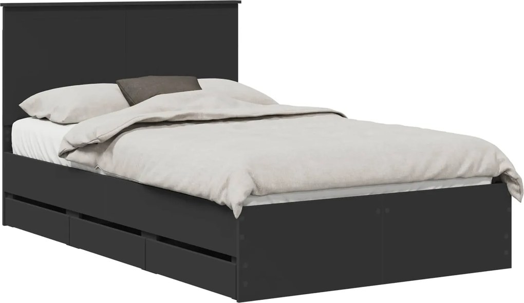 vidaXL Cadru de pat cu headboard Negru 120 x 200 cm Lemn Ingineresc
