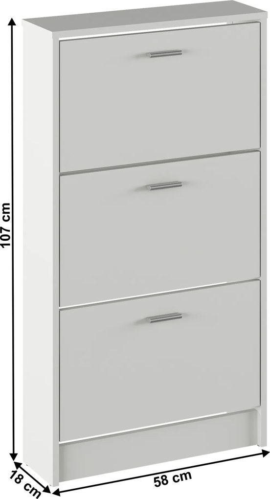 Dulap pantofi, 3 rafturi, alb, MOBI 13