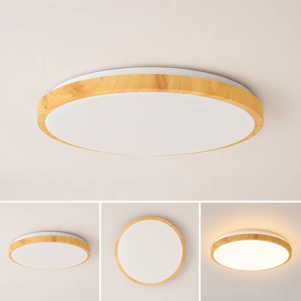 Plafoniera LED Erste Woody 45W 50cm, Design Modern Aspect Lemn, 3CCT 3000K-6000K, Corp Iluminat Elegant pentru Living, Dormitor, Eficienta 500mm