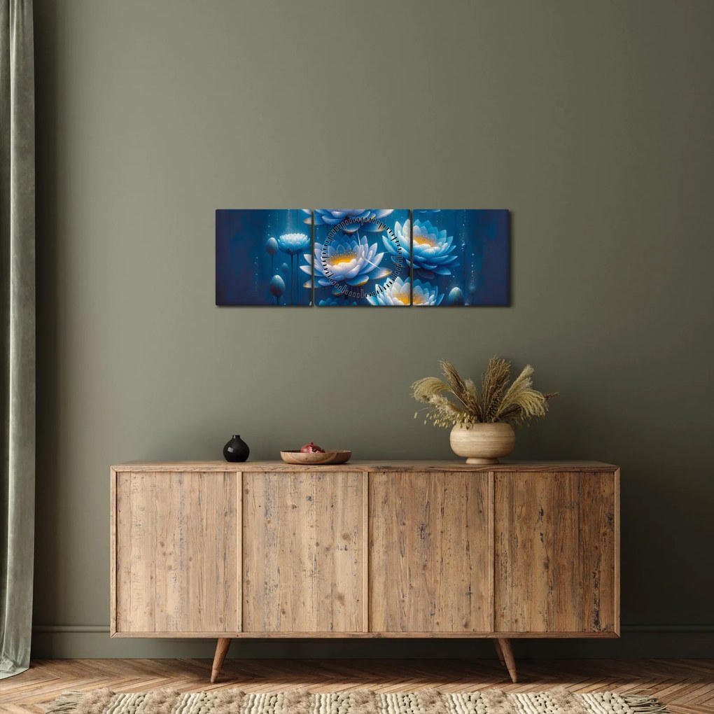 Tablou - Nuferi sub apă (cu ceas) (90x30 cm)