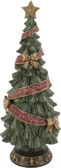 Decorațiune brad de Crăciun, verde, din acril, pictată manual, cu panglici și fundițe, 15x40 cm, „Noël"
