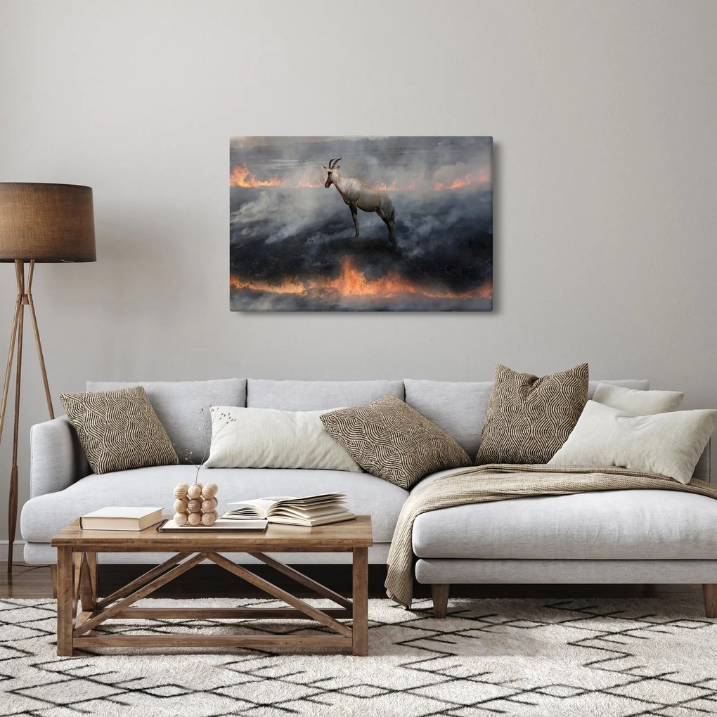 Tablou cu capră de munte în foc (90x60 cm)