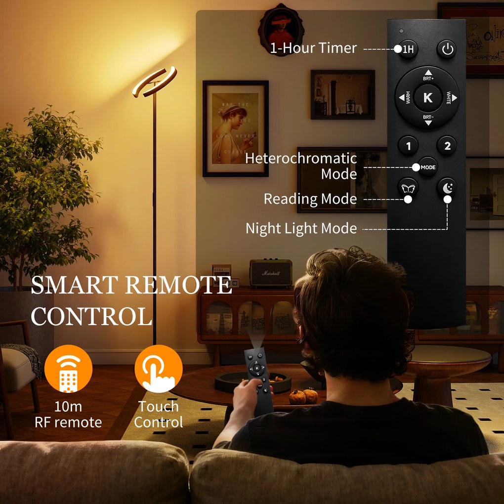 HOMCOM Lampă de Podea Dimmerabilă cu Telecomandă și Dublă Cap Girevole la 350°, Lampă de Podea cu Reglare Temperatură Culoare 2700K-6000K, pentru Sufragerie și Cameră, Negru | Aosom Romania